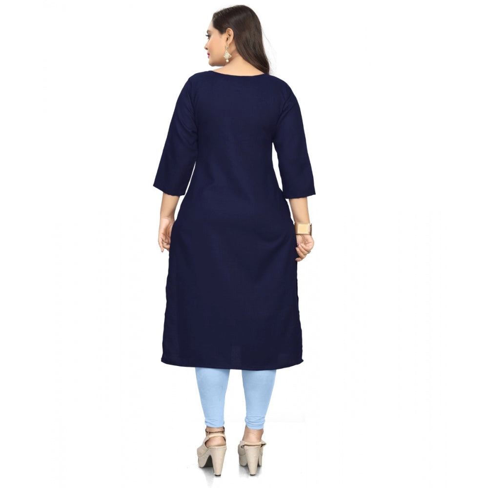 Amfyn Women's Cotton Solid A-Line Kurti (Navy Blue)
