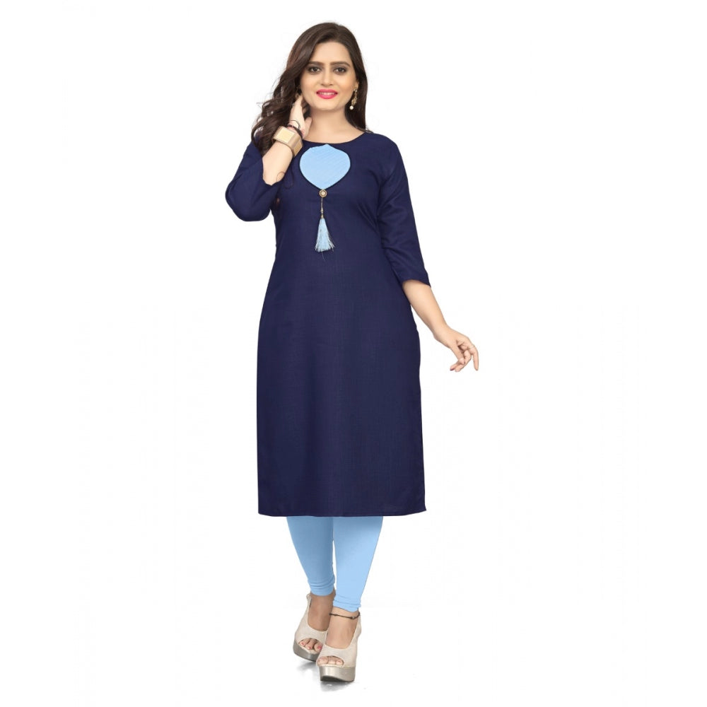 Amfyn Women's Cotton Solid A-Line Kurti (Navy Blue)