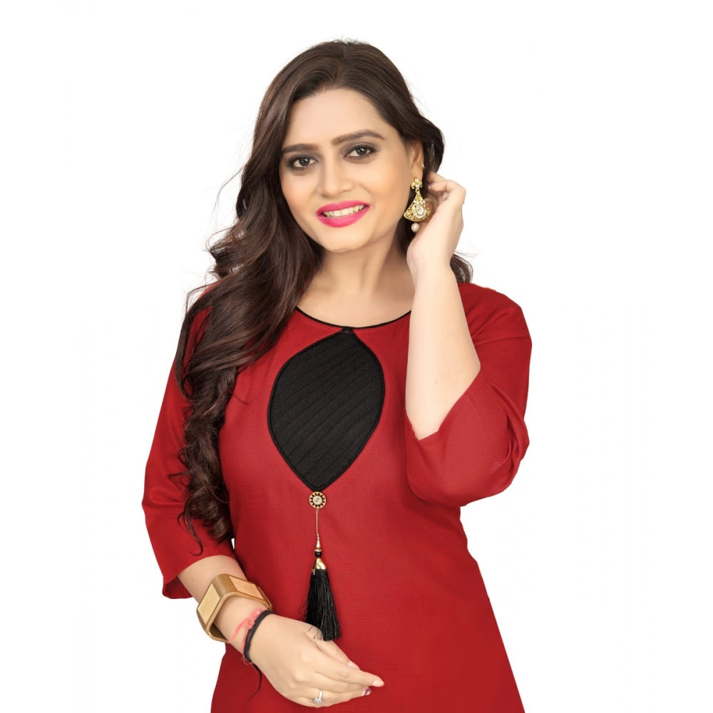 Amfyn Women's Cotton Solid A-Line Kurti (Red)