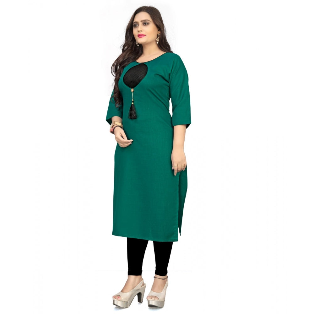 Amfyn Women's Cotton Solid A-Line Kurti (Green)