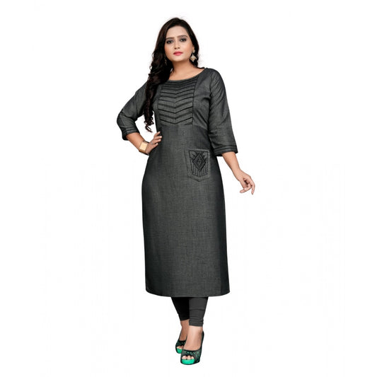 Amfyn Women's Cotton Embroidery Straight Kurti (Grey)