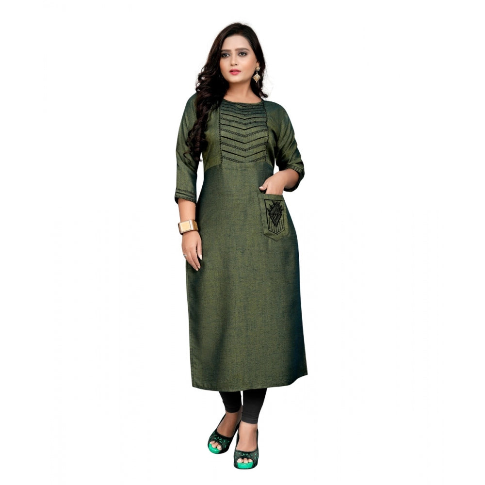 Amfyn Women's Cotton Embroidery Straight Kurti (Green)