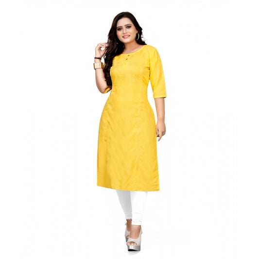 Amfyn Women's Cotton Solid A-Line Kurti (Yellow)