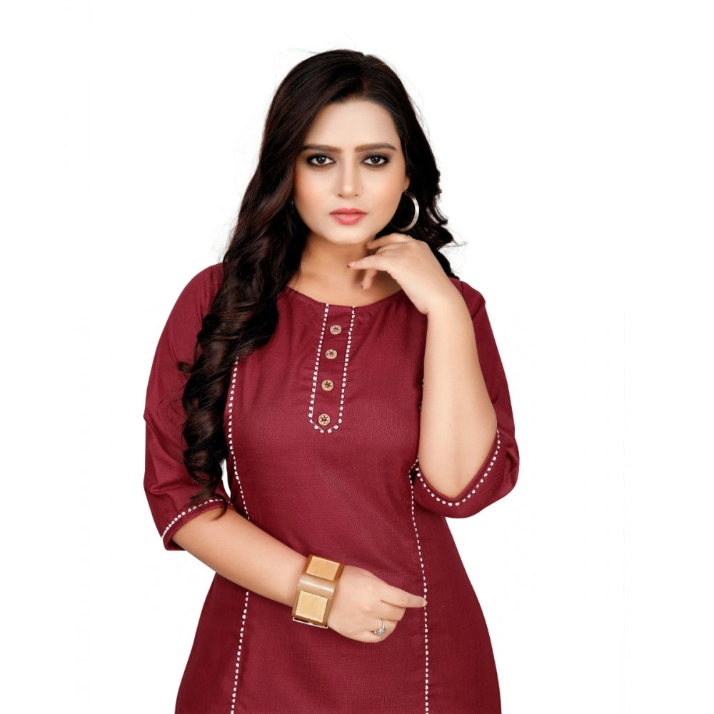 Amfyn Women's Cotton Solid A-Line Kurti (Maroon)