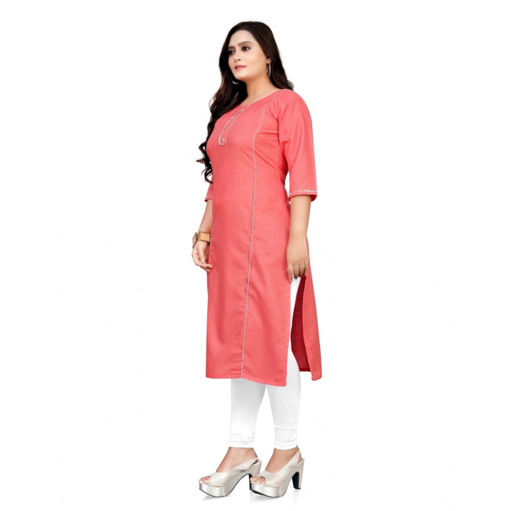 Amfyn Women's Cotton Solid A-Line Kurti (Peach)