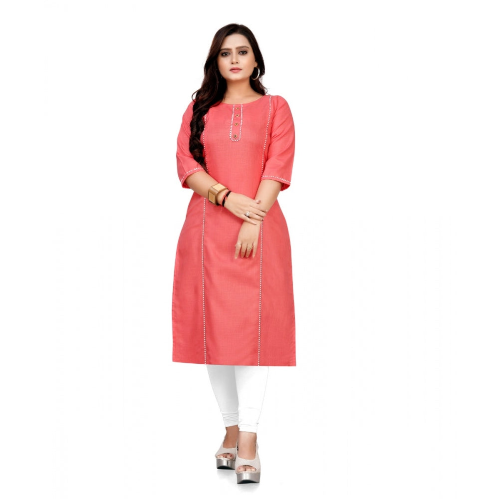 Amfyn Women's Cotton Solid A-Line Kurti (Peach)