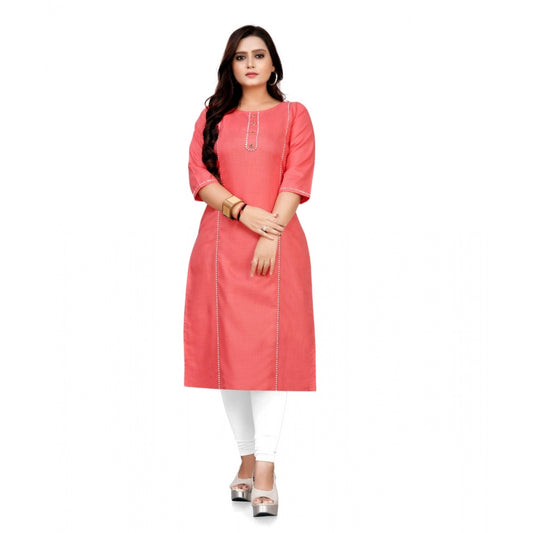 Amfyn Women's Cotton Solid A-Line Kurti (Peach)