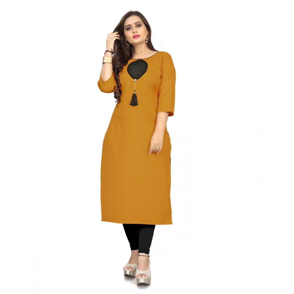 Amfyn Women's Cotton Solid A-Line Kurti (Mustard Yellow)