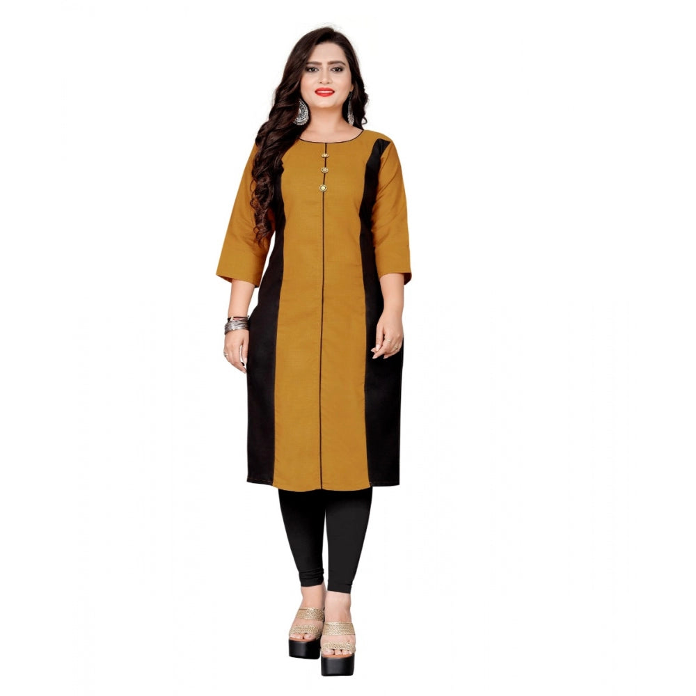 Amfyn Women's Cotton Solid Straight Kurti (Mustard Yellow)