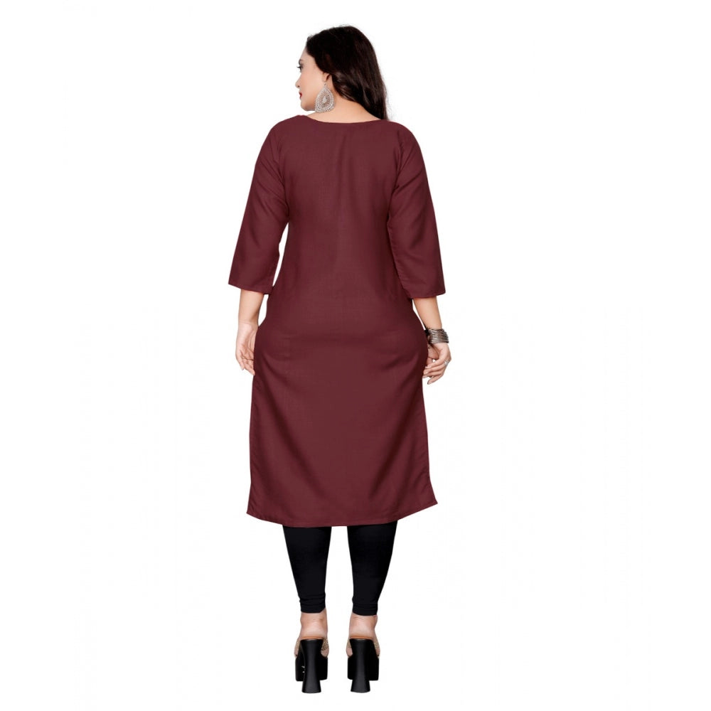 Amfyn Women's Cotton Solid Straight Kurti (Brown)