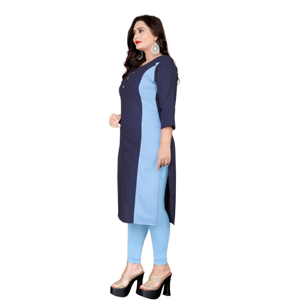 Amfyn Women's Cotton Solid Straight Kurti (Navy Blue)