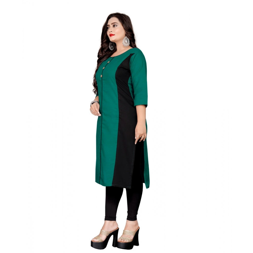 Amfyn Women's Cotton Solid Straight Kurti (Green)