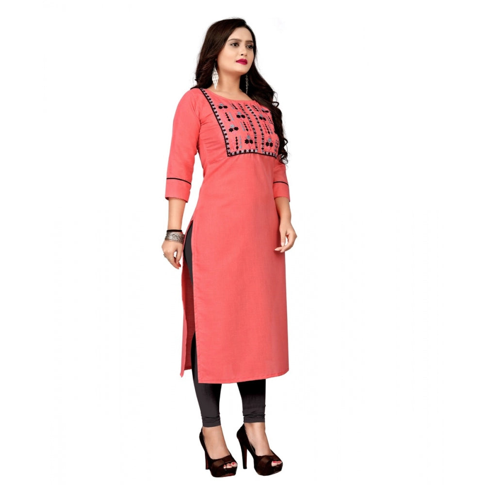 Amfyn Women's Cotton Embroidery Straight Kurti (Peach)