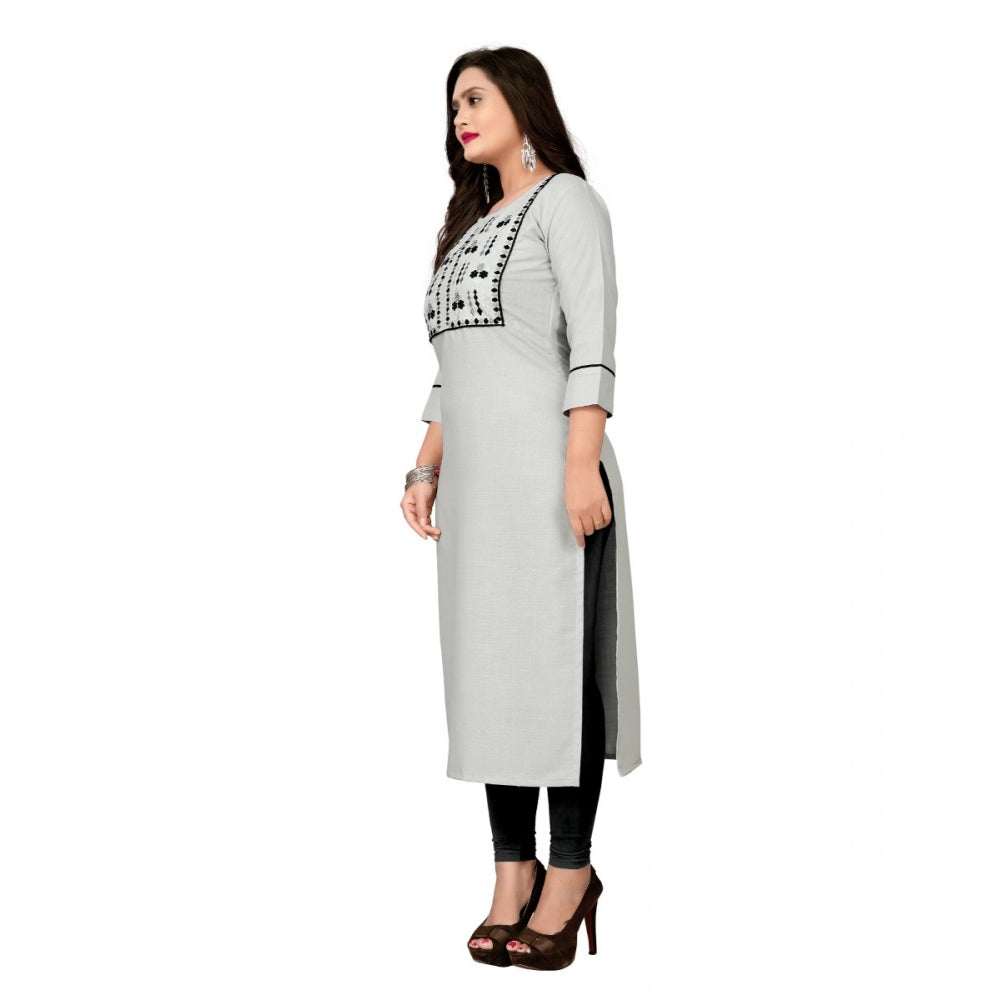 Amfyn Women's Cotton Embroidery Straight Kurti (Cream)