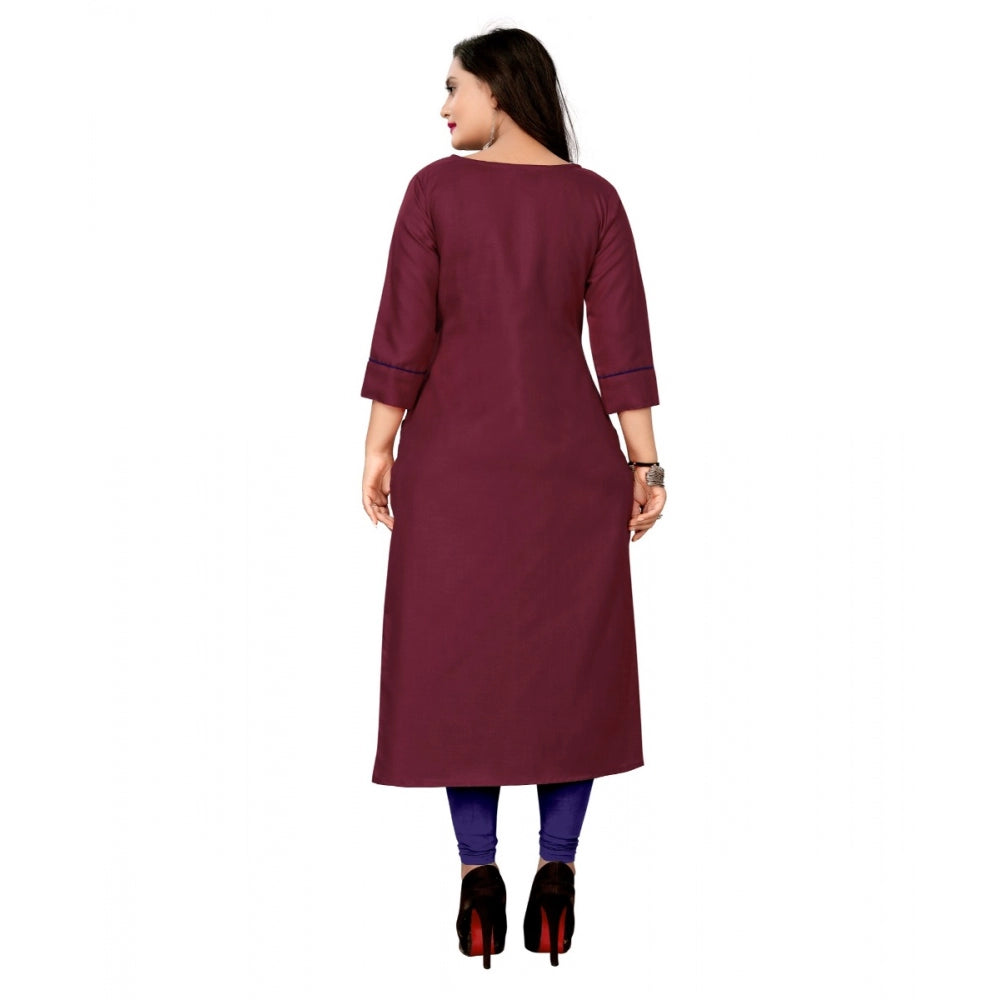 Amfyn Women's Cotton Embroidery Straight Kurti (Maroon)