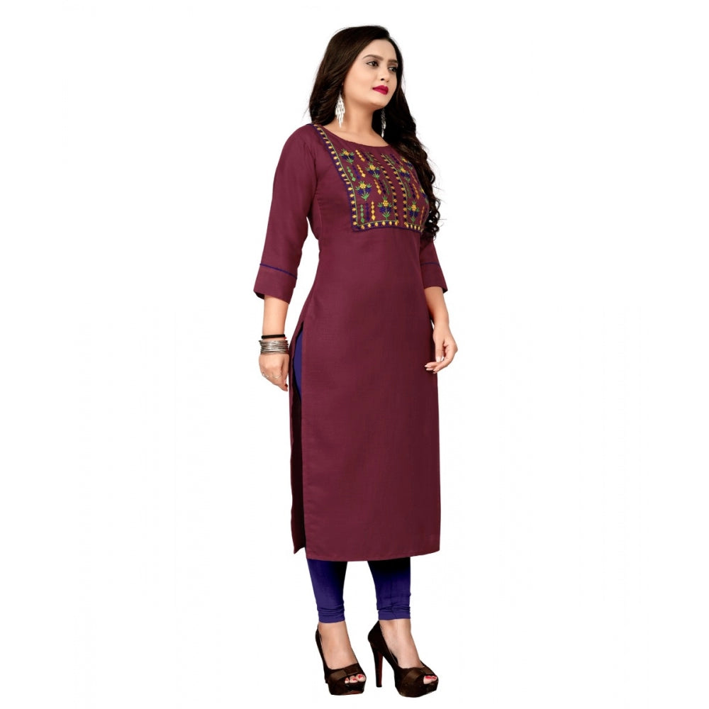 Amfyn Women's Cotton Embroidery Straight Kurti (Maroon)