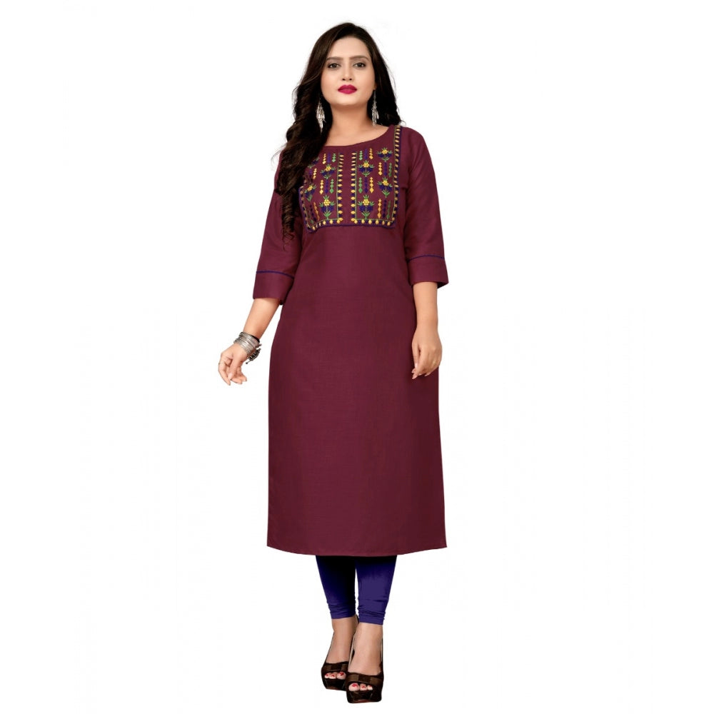 Amfyn Women's Cotton Embroidery Straight Kurti (Maroon)