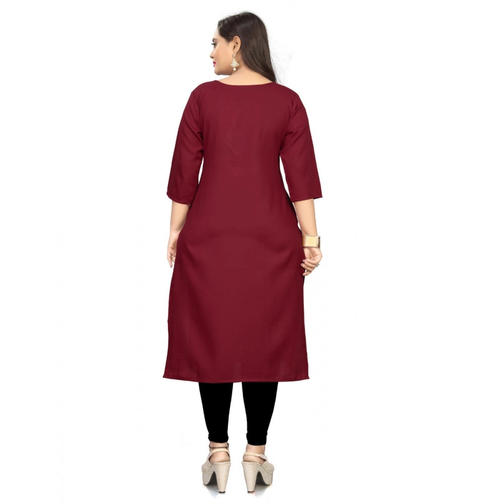 Amfyn Women's Cotton Solid A-Line Kurti (Maroon)