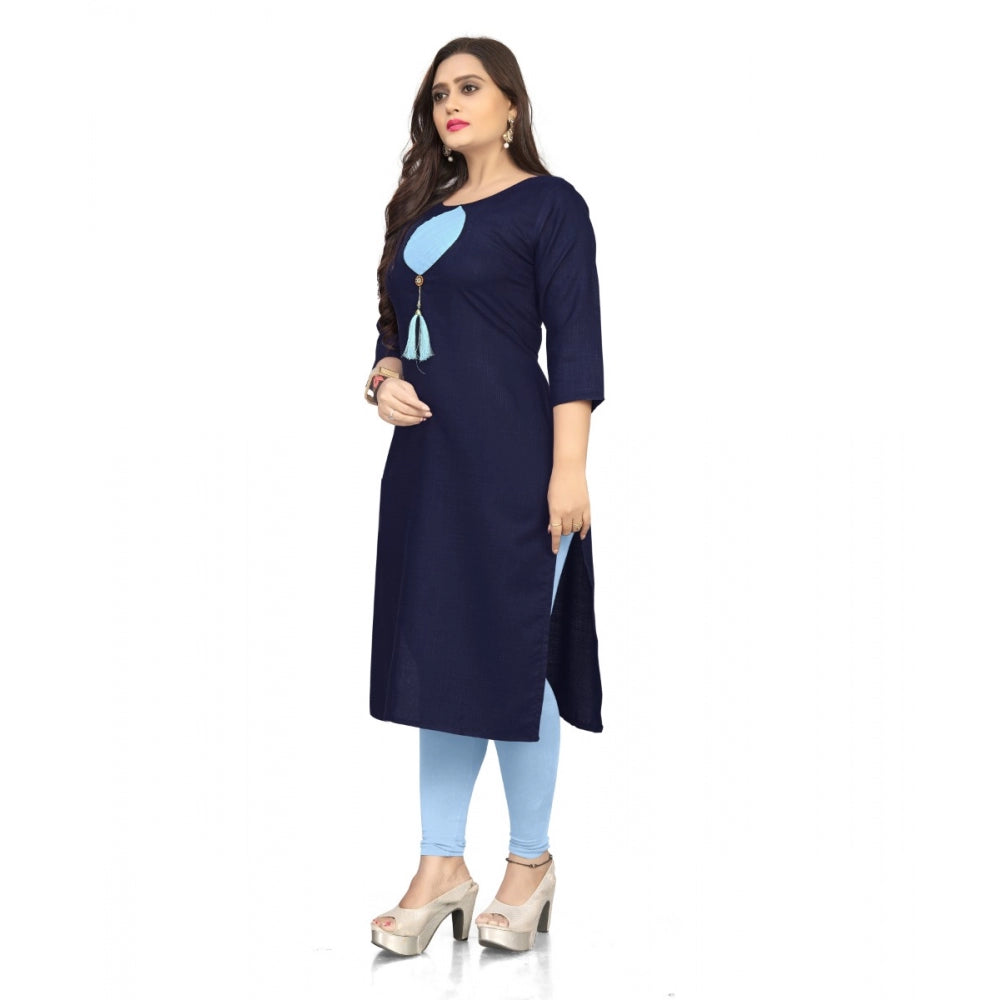 Amfyn Women's Cotton Solid A-Line Kurti (Navy Blue)