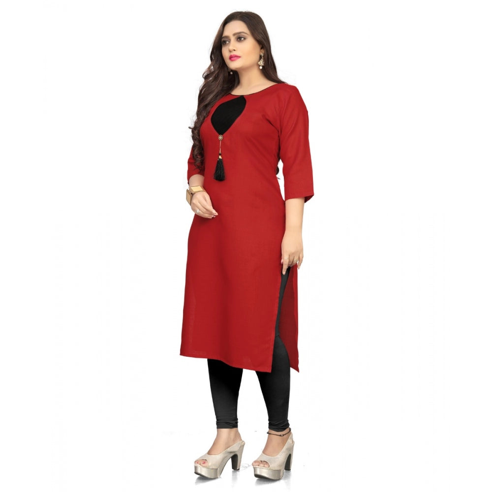 Amfyn Women's Cotton Solid A-Line Kurti (Red)