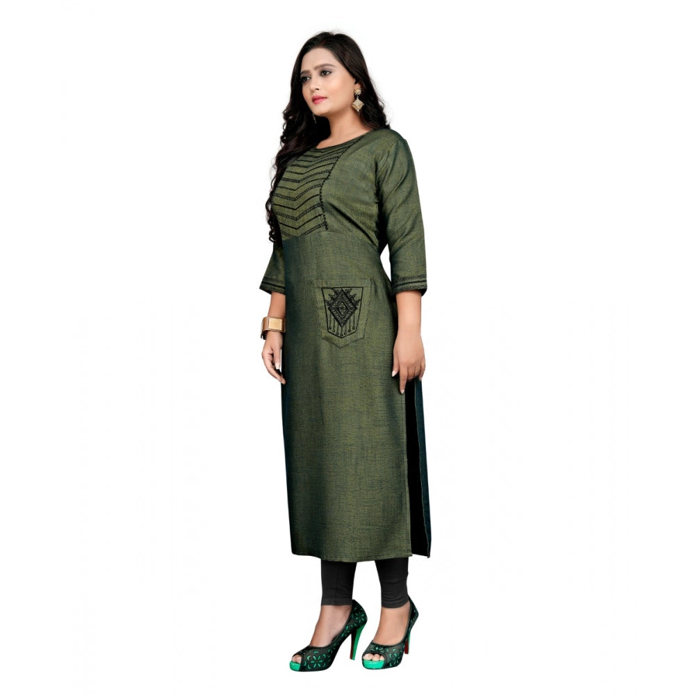 Amfyn Women's Cotton Embroidery Straight Kurti (Green)