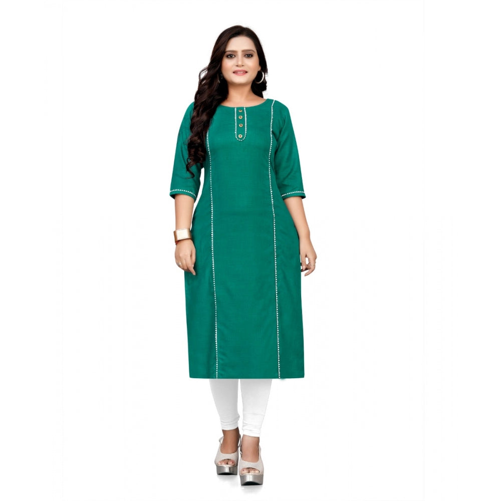 Amfyn Women's Cotton Solid A-Line Kurti (Turquoise Green)