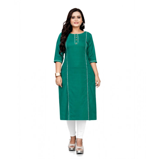 Amfyn Women's Cotton Solid A-Line Kurti (Turquoise Green)