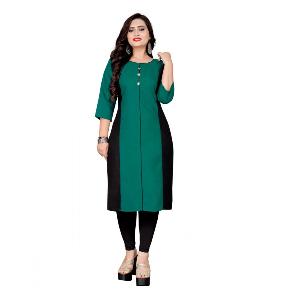 Amfyn Women's Cotton Solid Straight Kurti (Green)