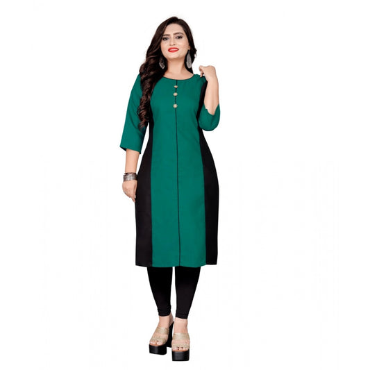Amfyn Women's Cotton Solid Straight Kurti (Green)