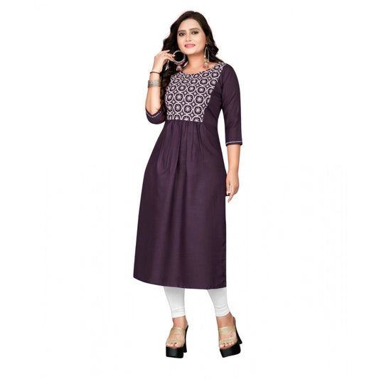 Amfyn Women's Cotton Embroidery Straight Kurti (Black)