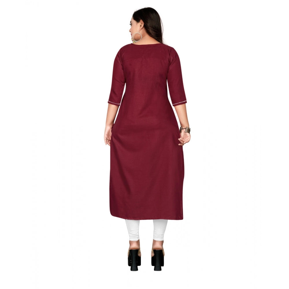 Amfyn Women's Cotton Embroidery Straight Kurti (Maroon)