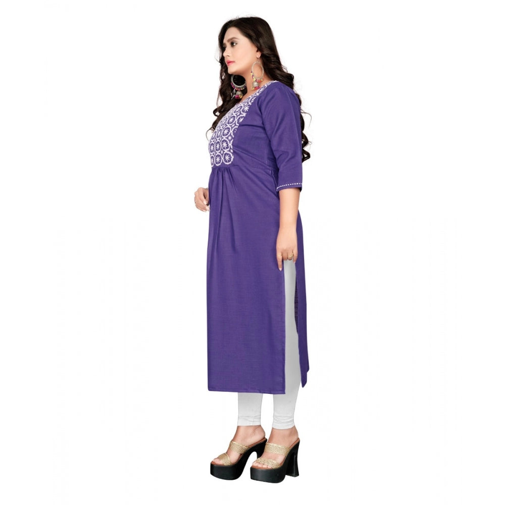 Amfyn Women's Cotton Embroidery Straight Kurti (Purple)