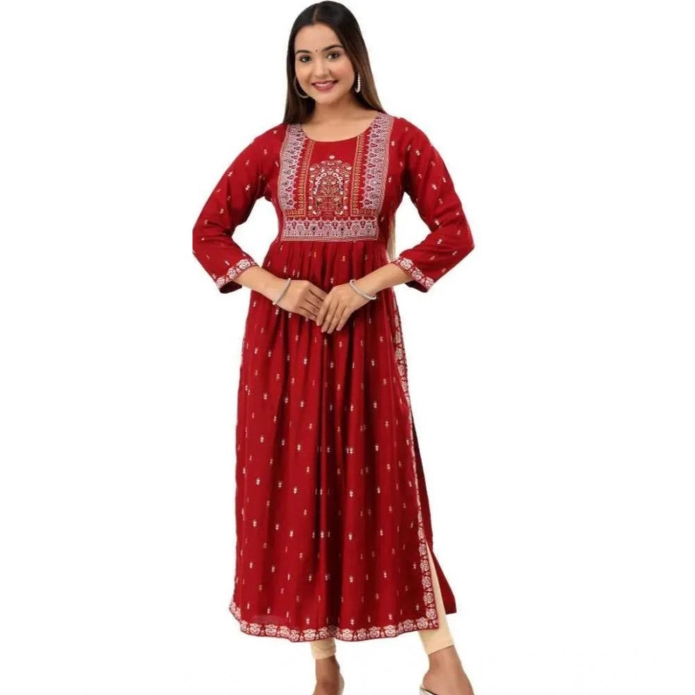 Amfyn Women's Printed Embroidery Kurti (Red)