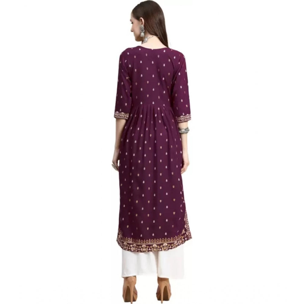 Amfyn Women's Printed Embroidery Kurti (Purple)