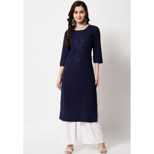 Amfyn Women's Embroidery With Sequence Kurti (Navy Blue)