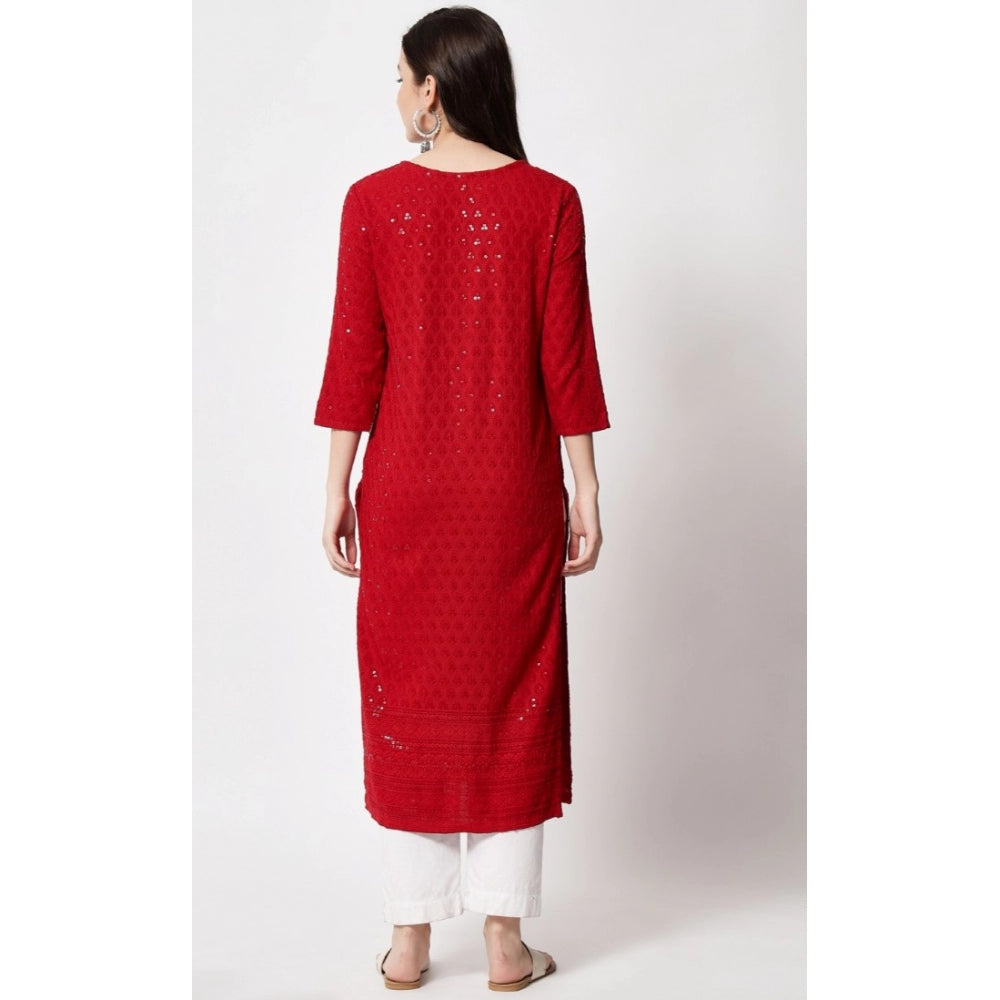 Amfyn Women's Embroidery With Sequence Kurti (Maroon)