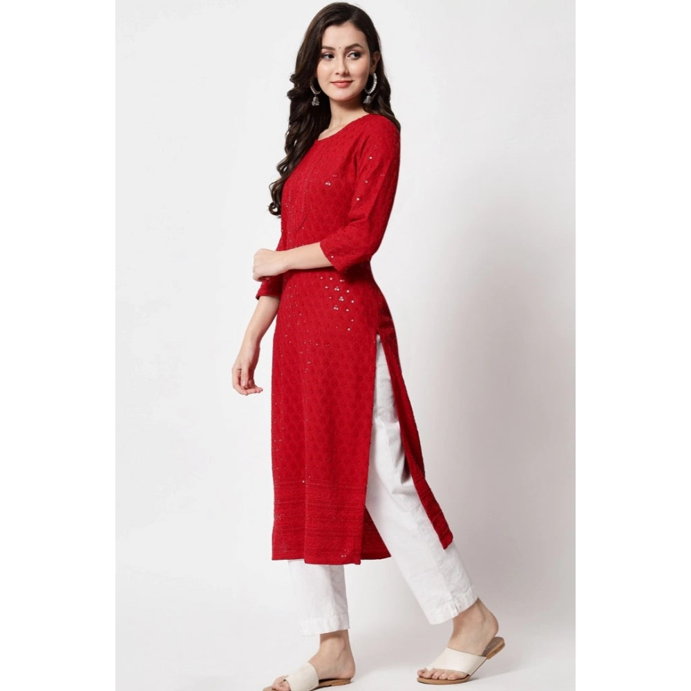Amfyn Women's Embroidery With Sequence Kurti (Maroon)