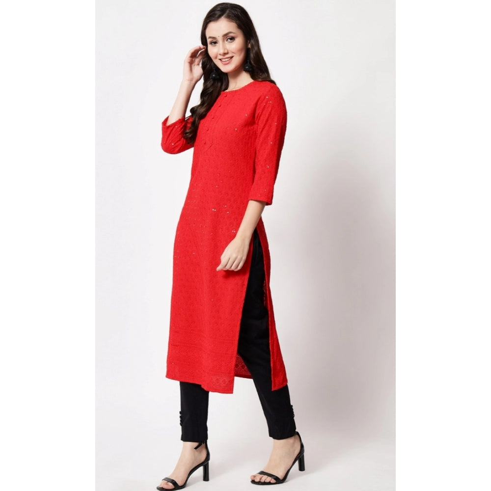 Amfyn Women's Embroidery With Sequence Kurti (Red)