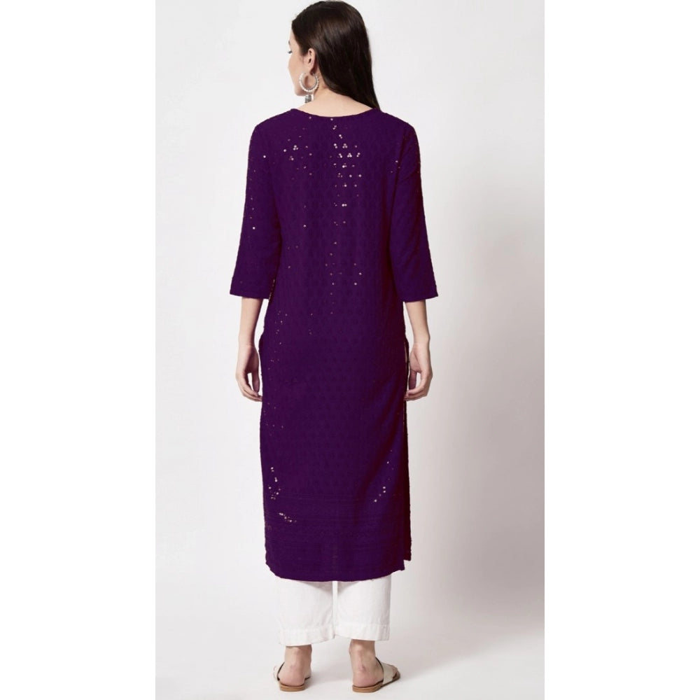 Amfyn Women's Embroidery With Sequence Kurti (Purple)