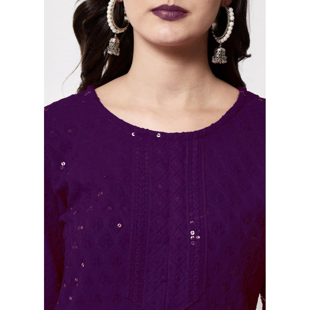 Amfyn Women's Embroidery With Sequence Kurti (Purple)