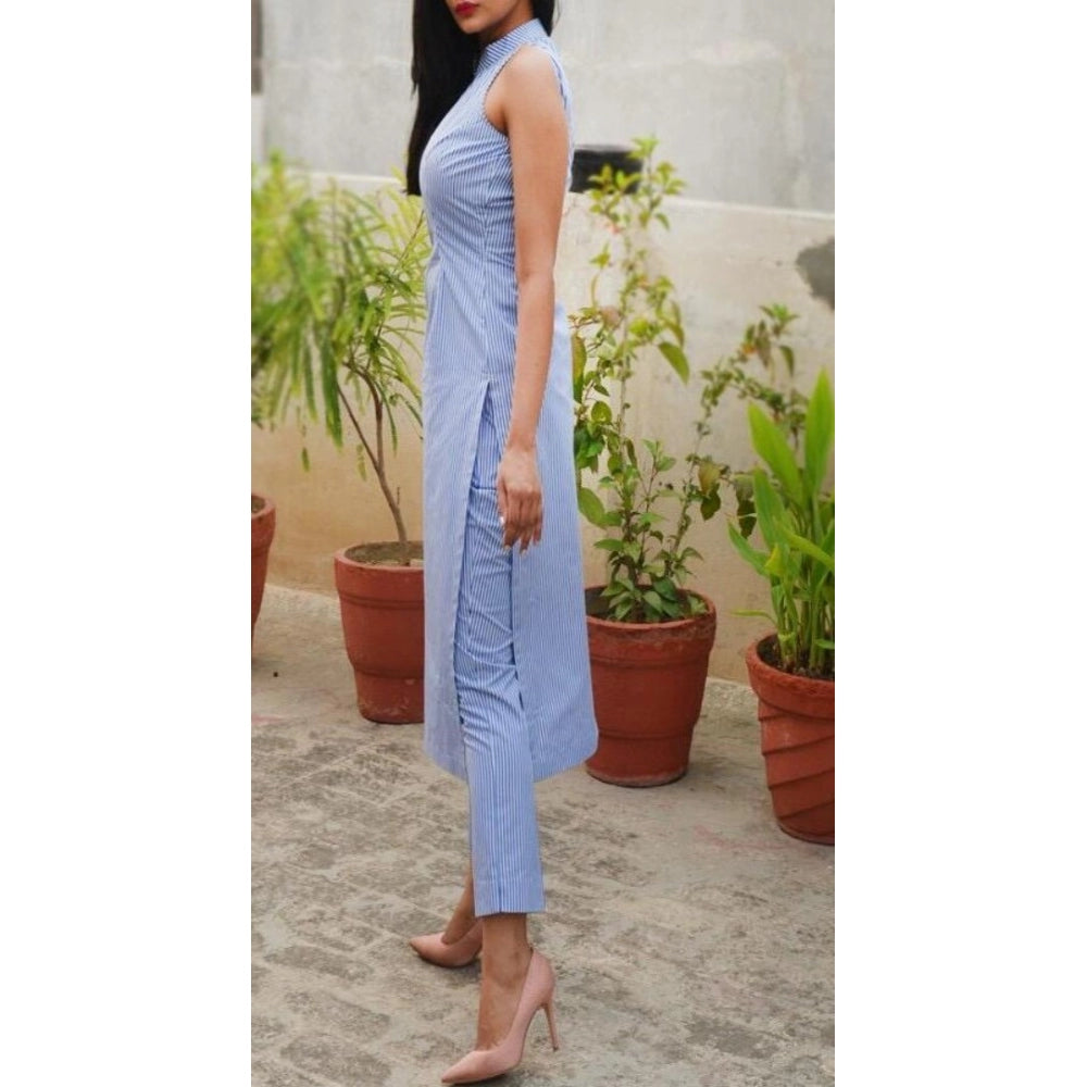 Amfyn Women's Printed Kurti With Bottom Set (Blue)