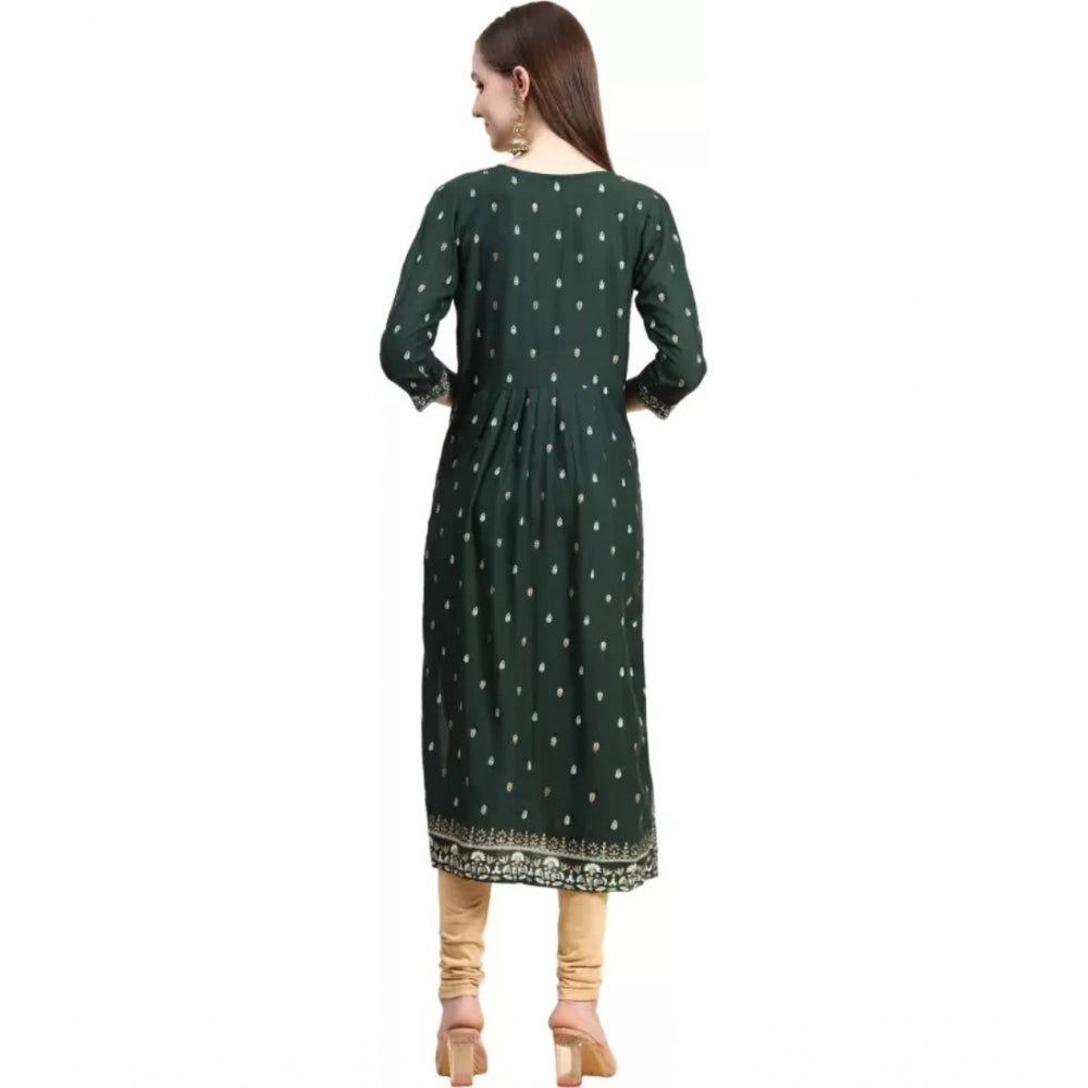 Amfyn Women's Printed Embroidery Kurti (Green)