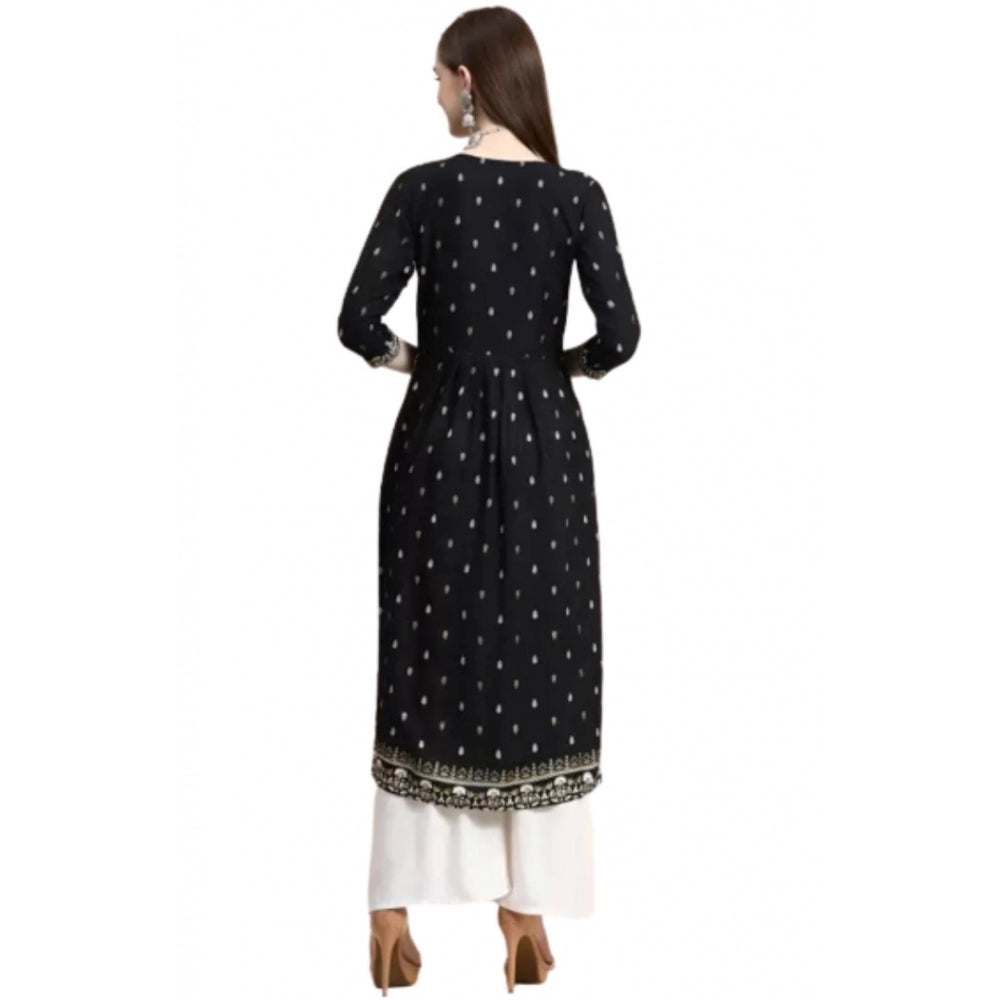 Amfyn Women's Printed Embroidery Kurti (Black)