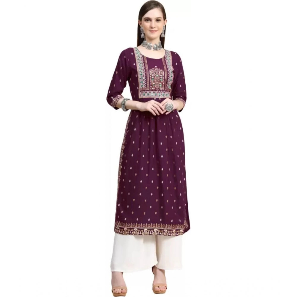 Amfyn Women's Printed Embroidery Kurti (Purple)