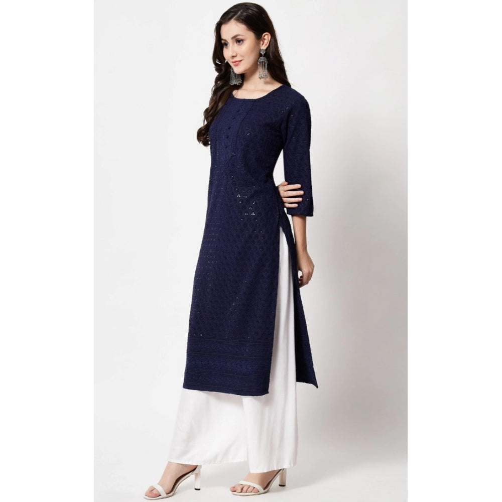 Amfyn Women's Embroidery With Sequence Kurti (Navy Blue)