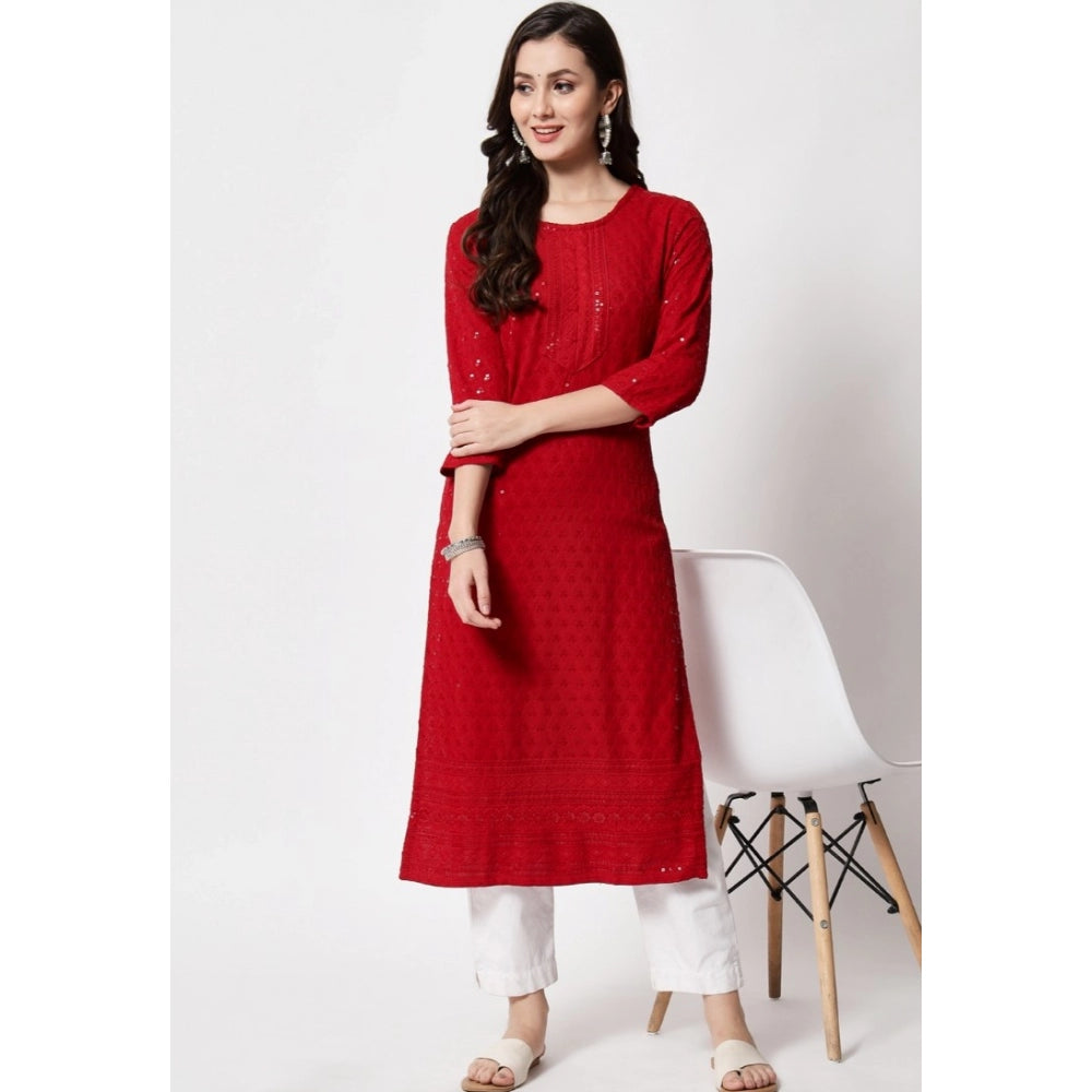 Amfyn Women's Embroidery With Sequence Kurti (Maroon)