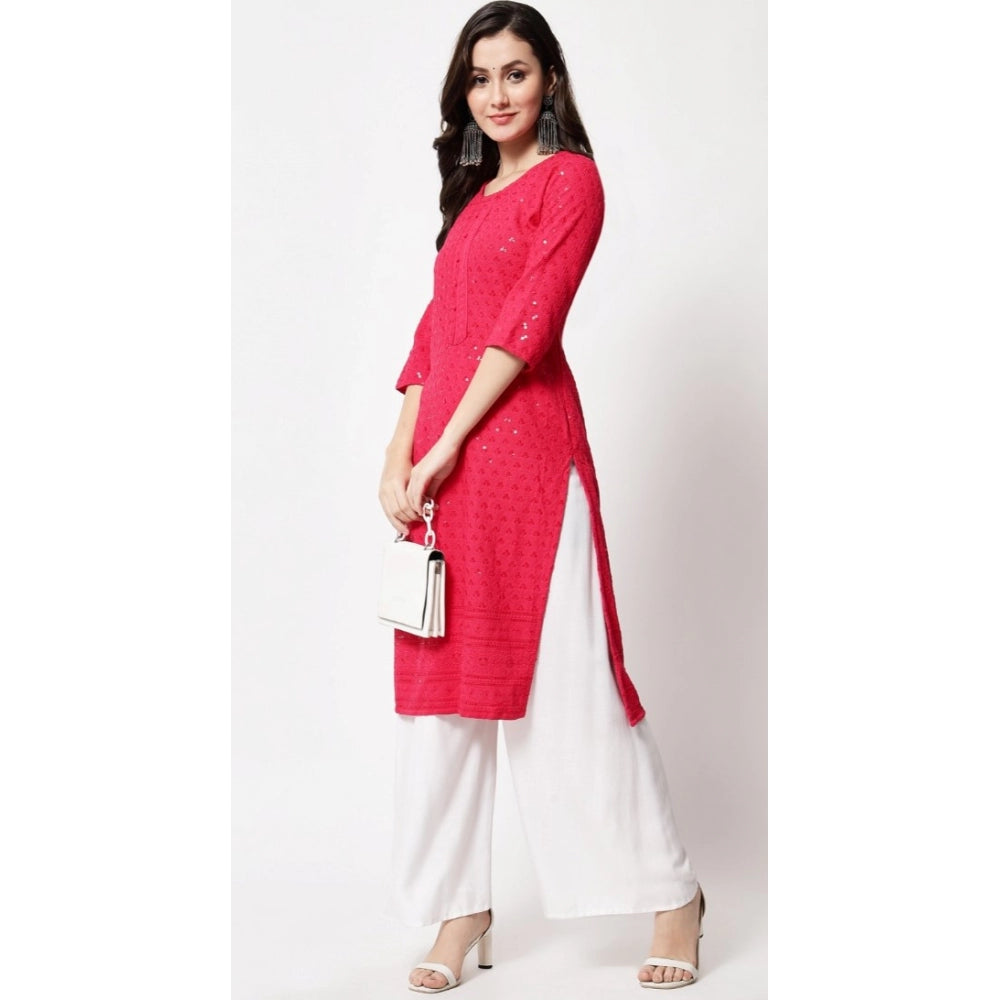 Amfyn Women's Embroidery With Sequence Kurti (Dark Pink)