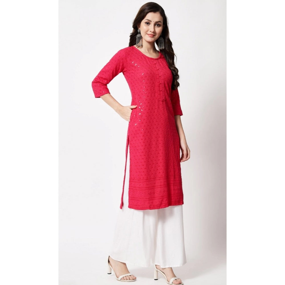 Amfyn Women's Embroidery With Sequence Kurti (Dark Pink)