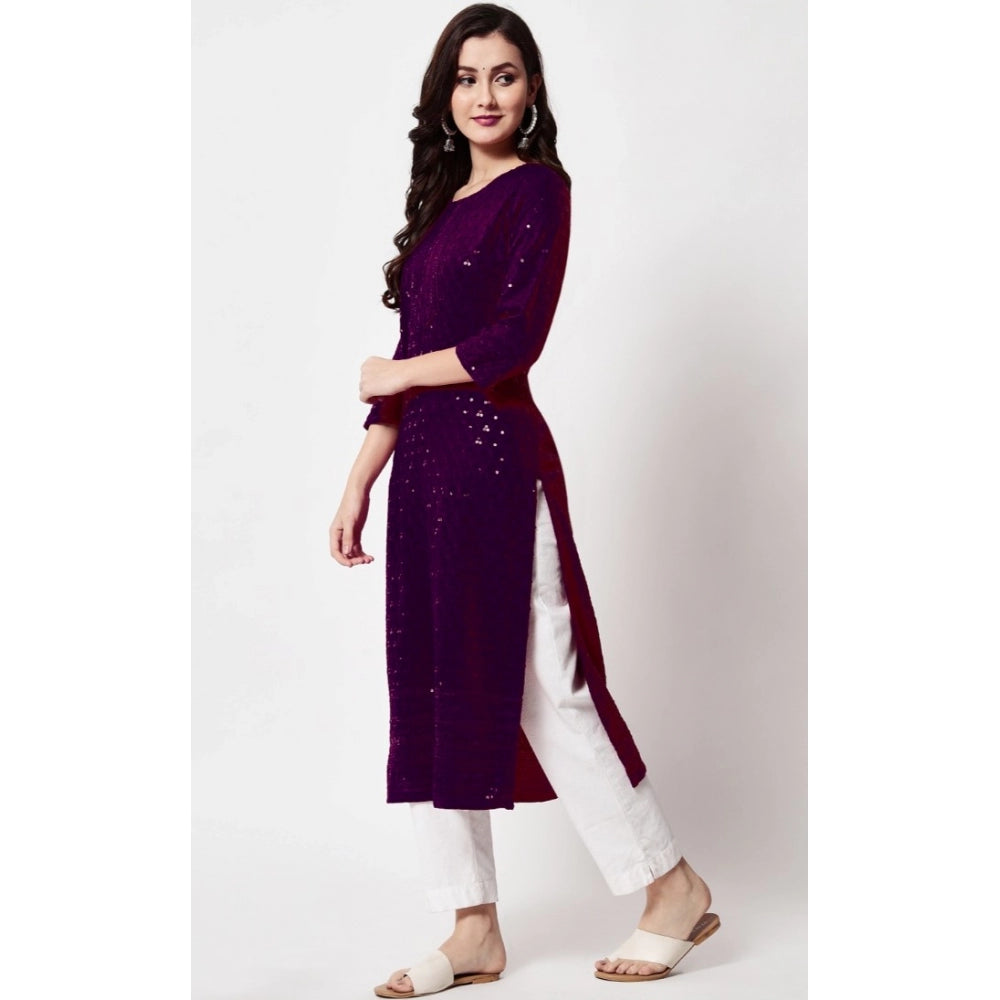 Amfyn Women's Embroidery With Sequence Kurti (Purple)