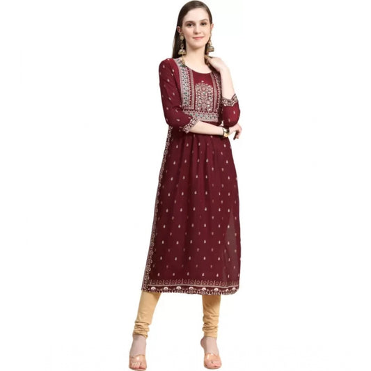 Amfyn Women's Printed Embroidery Kurti (Maroon)